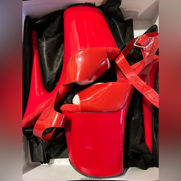 Pleasers Shoes - Pleaser Flamingo 808N Red Platform Peep-Toe Stiletto Sandals - Women